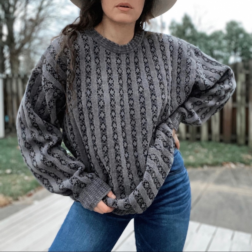 Vintage Grandpa Grey Black Sweater